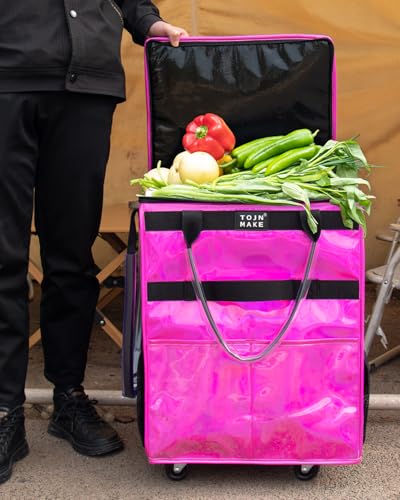 Reusable Grocery Bag with Wheels, Medium Glitter Pink Rolling Tote - color: Glitter Pink, size: Medium