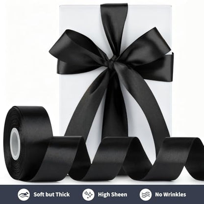 Mauproy Black Satin Ribbon, 1-1/2 Inch, 50 Yards - color: Black