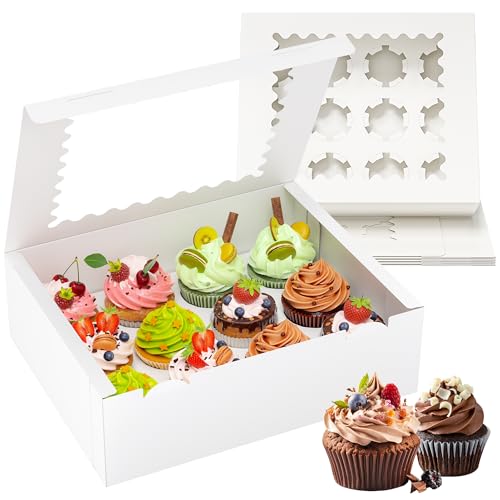 RYDDOY 4 Pack White Cupcake Boxes, Hold 12 Count Cupcake, Cupcake Carriers - color: White