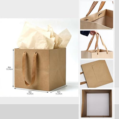 Aosric Brown Square Gift Bags with Tissue Paper, 4 Pack 6x6x6 Inch - color: Brown