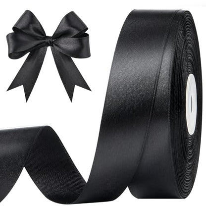 Black Satin Ribbon, 1 Inch, 50 Yards - color: black