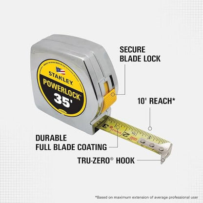 STANLEY PowerLock Tape Measure, 35-Foot (33-835) - size: 10.7 m