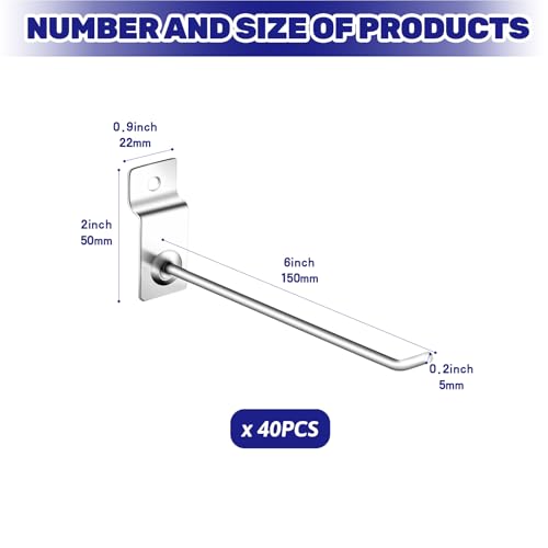 40Pcs Slatwall Panel Hooks Bulk Set, Metal Pegboard Organizer Slat Wall Hanging Display Hanger Hooks for Gridwall Garage Shop Retail (6 Inches/15 CM) - size: 6 Inches/15 CM