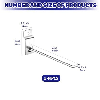 40Pcs Slatwall Panel Hooks Bulk Set, Metal Pegboard Organizer Slat Wall Hanging Display Hanger Hooks for Gridwall Garage Shop Retail (6 Inches/15 CM) - size: 6 Inches/15 CM