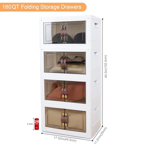 MOONEDGE 35QT/ 140QT Stackable Plastic Storage Bins with Lid & Handles, Foldable Collapsible Closet Organizer with Magnetic Doors and Side Locking for Living Room, Office, Garages (35QT) - size: 35QT