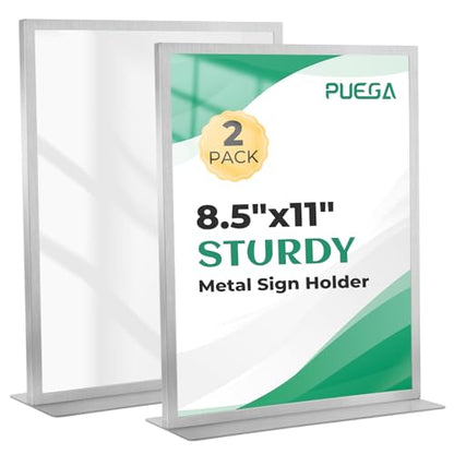 2pack Tabletop 8.5"x11" Metal Acrylic Sign Holder with Stainless Steel T Shape Double Sided Menu Display Stand for Office Store Restaurant Hotels (Natural stainless steel) - color: Natural stainless steel