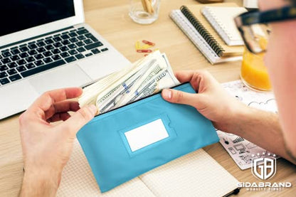 Money Bank Deposit Bag with Zipper, Cash Pouch, Light blue, 11x6 in, 1 Pack