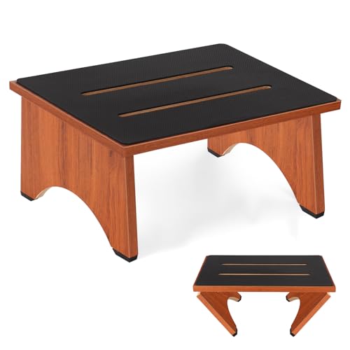 Step Stool Foldable, Wooden Step Stool with Non-Slip Rubber Stepping Feet, Folding Platform Step Stools for Adults Seniors in Kitchen, Home, Bedroom, Office, Rv, Easy to Carry,450 LBS Capacity (Brown) - size: 7 Inch High