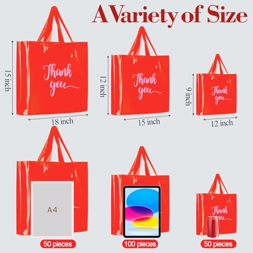 Teling 200 Pcs Thank You Shopping Bags with Handle,Red - color: Red