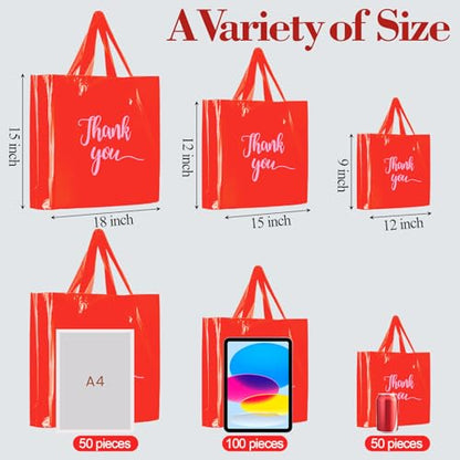 Teling 200 Pcs Thank You Shopping Bags with Handle,Red - color: Red