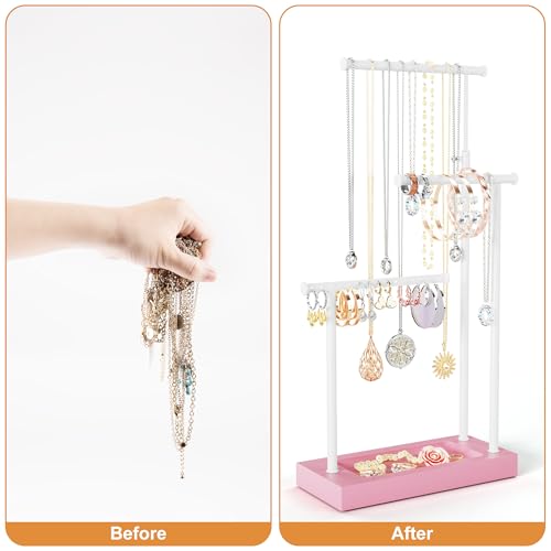 SRIWATANA Pink & White Extra Tall Necklace Holder, Jewelry Display Stand - color: Pink & White