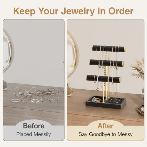 Jewelry Organizer Stand Display, 3 Tier Velvet Bracelet Holder, Black - color: Black, size: Standard