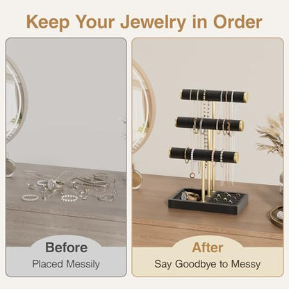 Jewelry Organizer Stand Display, 3 Tier Velvet Bracelet Holder, Black - color: Black, size: Standard