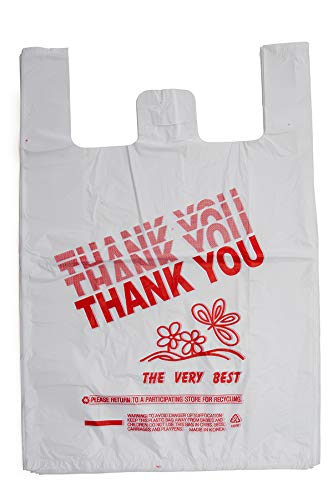 X-Large Thank you (400 Count) Plastic Embossed T-Shirt Bags with Handles, 15" X 7" X 26", Bulk, 18 mic (0.71 mil), Thank you T-Shirt Bag, Grocery Bags, Plastic Bags, Heavy Duty