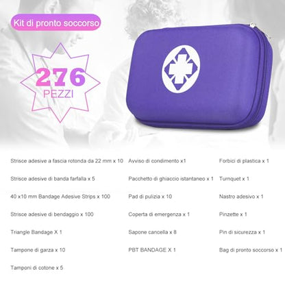 First Aid Kit 276PCS Car Home Camping Essentials Purple Emergency Kit - color: Purple-276pcs