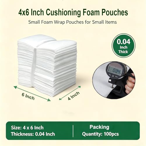 4x6Inch Cushion Foam Pouches 100pcs, Small Foam Wrap Pouches - size: 4x6 Inch (100Pack)