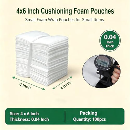 4x6Inch Cushion Foam Pouches 100pcs, Small Foam Wrap Pouches - size: 4x6 Inch (100Pack)