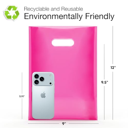 Choice Marts 100 Pink Plastic Bags With Handles 9x12 Merchandise Bags - color: Pink