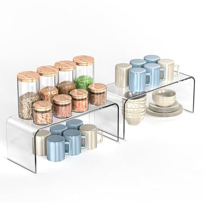 Clear Cabinet Shelf Organizers, 2 Pack Shelf Risers Kitchen Cabinets, Spice Rack for Dishes, Soda Cans and Cup（11.8 x 4.72 x 4.72 Inch） - size: 2 Pack