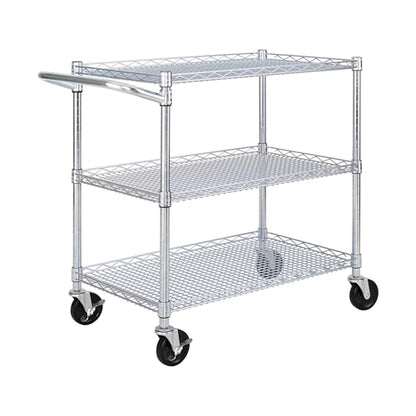Seville Classics UltraDurable NSF Commercial Heavy Duty Metal Rolling Utility Cart, w/ Steel Shelves, Handle Bar for Restaurant, Garage, Warehouse, Kitchen, Office, Top Shelf (36"W x 18"D) - color: Steel, size: 36" W x 18" D