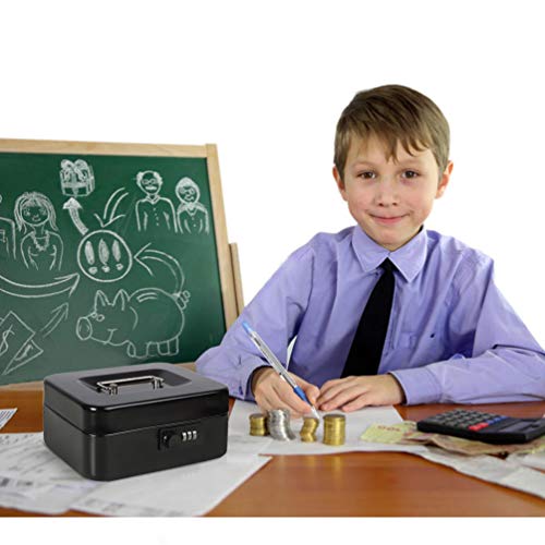 Cash Box with Money Tray, Parrency Medium Money Box with Combination Lock, 7 4/5" x 6 4/5" x 3 3/5", Black - color: Combo Black, size: Medium（7.87")