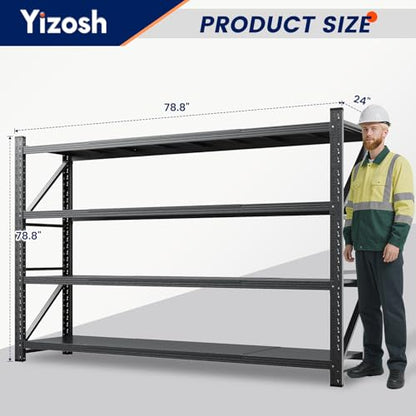 Yizosh 79" W Metal Garage Storage Shelves,7000LBS Heavy Duty 4-Shelf Adjustable Steel Organization Shelving,Utility Rack Shelf,79" W x 24" D x 79" H for Basement,Warehouse,Industrial - size: 79"Wx24"Dx79"H