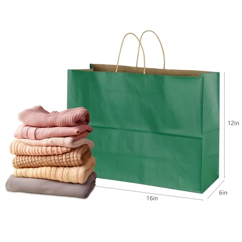 BLEWINDZ 50Pcs Paper Gift Bags Large 16x6x12 Inches - Kraft Paper Bags with Handles Bulk – Deep Green Goodie Bag Shopping Bag for Grocery Merchandise - color: Deep Green