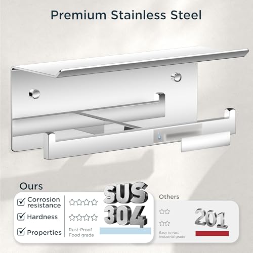 FORIOUS Toilet Paper Holder with Shelf, Commercial Toilet Paper Dispenser - color: Chrome