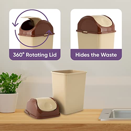 Superio Mini Desktop Trash Can with Swing Top Lid Portable Plastic Garbage Can for Countertop, Desktop, Make up Vanity, Bathroom, Car, Under Sink, Dorm, Compact Waste Bin 5 L, 1.25 Gal (2, Beige) - size: 1.25 Gallon, style: 2 Pack