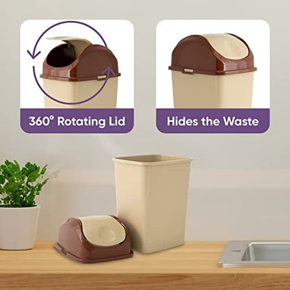 Superio Mini Desktop Trash Can with Swing Top Lid Portable Plastic Garbage Can for Countertop, Desktop, Make up Vanity, Bathroom, Car, Under Sink, Dorm, Compact Waste Bin 5 L, 1.25 Gal (2, Beige) - size: 1.25 Gallon, style: 2 Pack