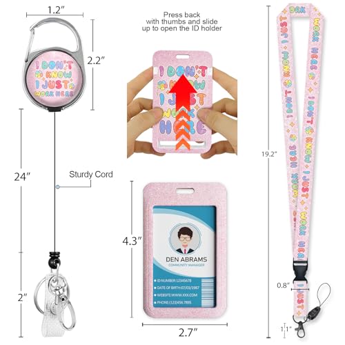 Piefly Lanyards for Id Badges, Teacher Card Holder Retractable Reel Funny - color: Idk-01