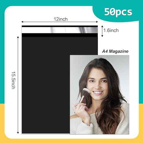 Poly Mailers 12 x 15.5 Inch, 50 Pcs, Black 2.4 Mil Self-Seal Bags - color: Black, size: 12x15.5 Inch 50 Pcs