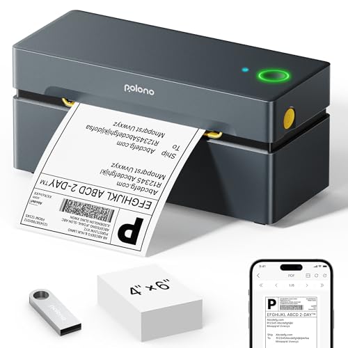 POLONO Bluetooth Thermal Shipping Label Printer, 4x6 Label Printer for Shipping - color: Grey