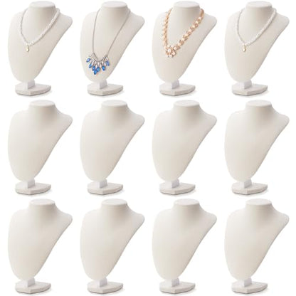Huquary 12 Pcs Necklace Stand Display Jewelry Bust Necklace Stand Jewelry Photography Props for Selling Home Store Trade Show (Beige,Velvet) - color: Beige