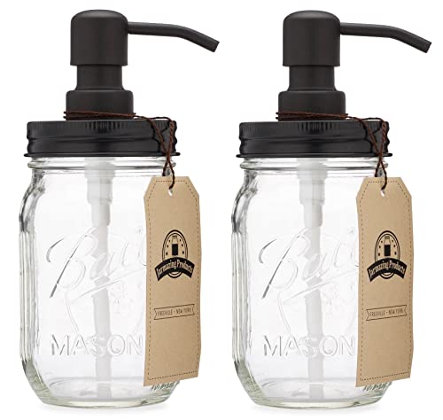 Jarmazing Products Mason Jar Soap Dispenser - Black - with 16 Ounce Ball Mason Jar - Made from Rust Proof Stainless Steel - Two Pack - size: Pack of 2