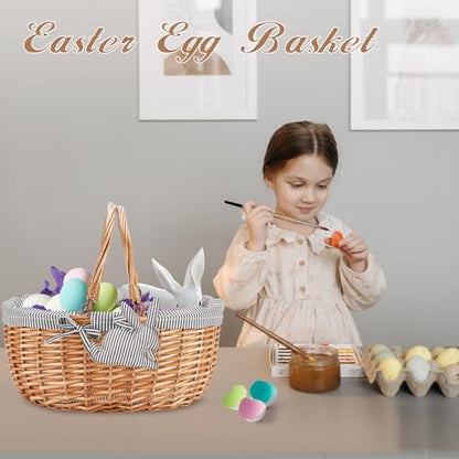 Good GAIN Picnic Basket with Folded Handles,Wicker Empty Basket.Grey - color: Gray