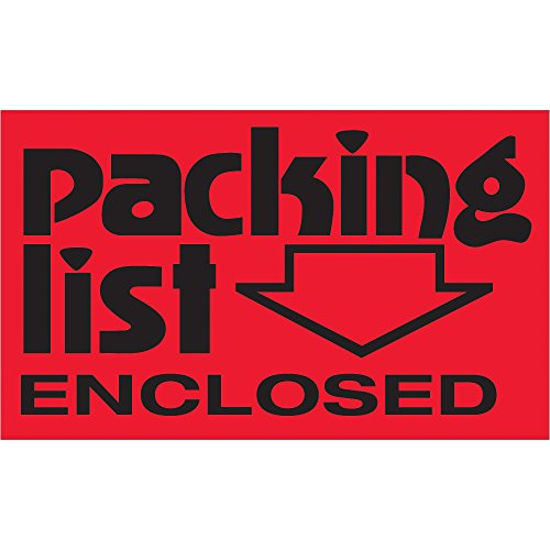 Aviditi Tape Logic 3" x 5","Packing List Enclosed" Fluorescent Red Sticker, for Shipping, Handling, Packing, and Moving (1 Roll of 500 Labels)