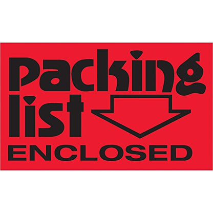 Aviditi Tape Logic 3" x 5","Packing List Enclosed" Fluorescent Red Sticker, for Shipping, Handling, Packing, and Moving (1 Roll of 500 Labels)