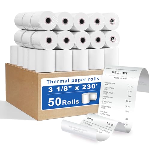 3 1/8 X 230 Thermal Receipt Paper Rolls- Fits All Pos Cash Registers, For Clover POS Cash Register Printers-Premium Quality German Paper- 50 Rolls - size: 50 Rolls- 3 1/8 x 230 thermal paper