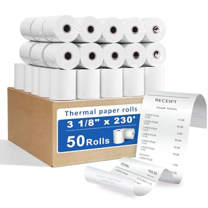 3 1/8 X 230 Thermal Receipt Paper Rolls- Fits All Pos Cash Registers, For Clover POS Cash Register Printers-Premium Quality German Paper- 50 Rolls - size: 50 Rolls- 3 1/8 x 230 thermal paper