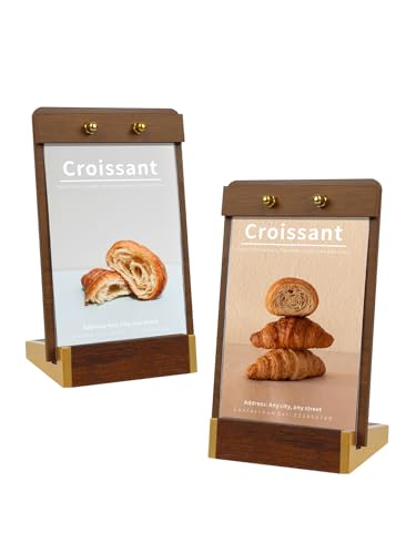 Mini 4X6 Acrylic Sign Holder Tabletop Vertical with Wood-Color Base - size: 4X6 Inch