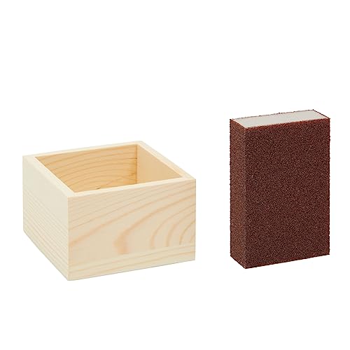 Bright Creations Centerpieces - 10 Unfinished Pine Mini Wood Crates 4 x 4 x 2.3 In & Sanding Sponge, Cream & Brown - DIY Craft Decor & Storage Display