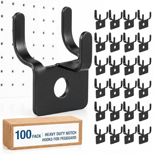 Tandefio 100 Pcs Pegboard Hooks, Picture Hangers for 1/8 & 1/4 in, Black - color: Black