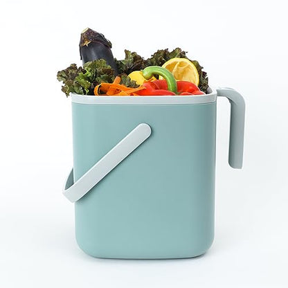 Blue Ginkgo Kitchen Compost Bin, 1.32 gal/5L Countertop Compost Bin, Green - color: Green, size: 1.32 gal / 5 L
