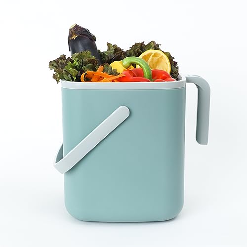 Blue Ginkgo Kitchen Compost Bin, 1.32 gal/5L Countertop Compost Bin, Green - color: Green, size: 1.32 gal / 5 L