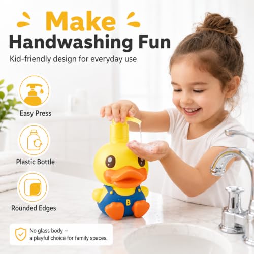 Super Cute 3D Soap Dispenser for Bathroom Toilet Kitchen Dish Soap Shampoo Lotion Hand Sanitizer Shower Cartoon Animal Duck Birthday Gift Empty Refillable Pump Bottle Yellow Blue - color: Yellow-blue