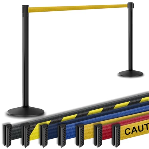 Commercial-Grade Stanchion 2-Pack by Visiontron – RETRACTA-Belt Prime (Model P101SB) 10’ Retractable Belt Barrier - Heavy Base Crowd Control Barrier (Black Post w/Yellow Belt) - color: Black Post w/ Yellow Belt