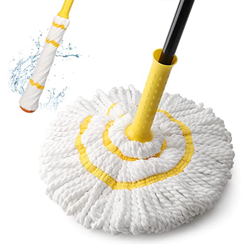 Self-Wringing Twist Mop, Microfiber Mop for Floor Cleaning, 57" Long Handle - color: Yellow (1 Handle & 1 Mop Head)