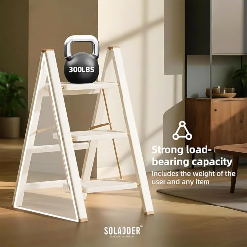 SOLADDER 3 Step Ladder, Folding Step Stool, Cream Chocolate - color: Cream Chocolate, size: 3 Step