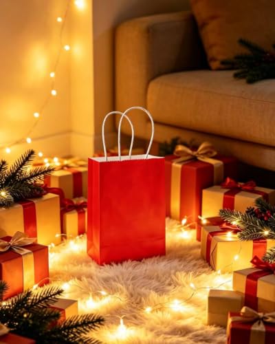 qiqee 24PCS Mini Gift Bag with Handles Bulk 4.5"x2.5"x6" Gift Bags Red Bags Multiple Uses - color: Red